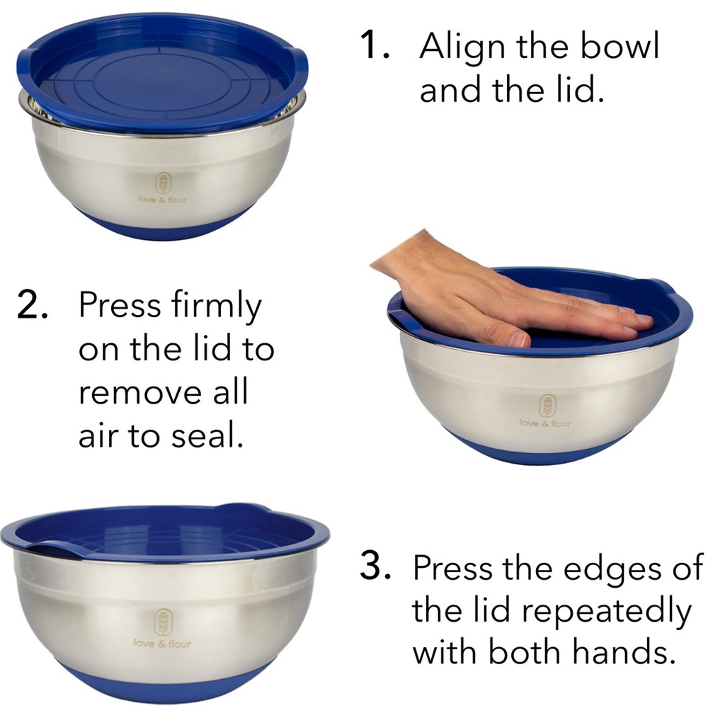 NEW-NO BOX love& flour Mixing Bowls with Airtight Lids, 6 Piece Stainless Steel - Picture 4 of 4